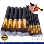 MAKEUP BRUSHES | Glamza 10pc Black & Gold Professional Makeup Brushes Sets Face