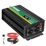 JIGUUN 2000W Convertisseur 24V 220V Pur Sinus Onduleur transformateur Puissance crête 4000W avec Télécommande sans Fil Écran LCD 2 Prises EU 1 Port USB pour Voiture Camping Voyage Urgence