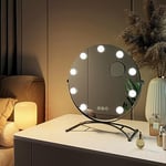 EMKE Miroir de Maquillage Hollywood Rond Diamètre 40 cm avec Ampoules LED Miroir grossissant Interrupteur Tactile 3 Couleurs dimmable Rotation à 360° Cadre Noir