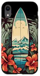 Coque pour iPhone XR Planche de surf vintage motif hibiscus plage palmiers