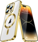 Magnétique Coque Pour Iphone 14 Pro 6.1"" Avec Magsafe, Couverture De Caméra Intégrée Etui Silicone Transparente Ultra Mince [Non Jaunissant] Housse Pour Iphone 14 Pro. Gold Yix