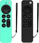 2 Pcs Etui En Silicone Pour Télécommande Apple Tv 4K 2021,Housse De Protection Intégrale Antichoc Durable Et Soyeux Pour Télécommande Siri 6E Gen 2021 Avec Corde Anti-Perte¿Vert Glacé+Noir)