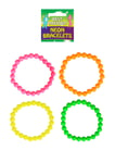 4x 80's Neon Bracelet Beads For Festivals, Parties, Raves, Disco and Fancy Dress