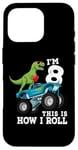 Coque pour iPhone 16 Pro 8 ans 8ème anniversaire Love Heart T Rex Riding Monster Truck