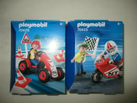 lot Playmobil 70425 et 70428  moto de course et karting  et accessoires