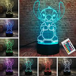 LOUHH Lampe Stitch, 3D LED Smart Remote Control Lampe 16 Couleurs NoëL Cadeau Chambre D'Enfant DéCoration Cadeau De Vacances