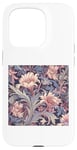 Coque pour iPhone 15 Pro Motif floral Art nouveau crème, mauve, bleu marine, stylisé