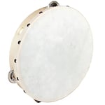 A-Star 10 pouces/25 cm Tambourin en bois à tête de main, rangée traditionnelle de clochettes en métal unique - Peau naturelle