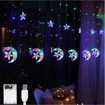 LED Fönster Gardin String Light Fairy Lights Moon Star String