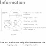 Automaattinen vesiannostelija koirille kissoille, etanan muotoinen, painovoimainen lemmikkijuomalaite, läpinäkyvä suihkulähdevesikulho-annostelija koirille, kissoille, 2,8 L