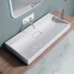 Lavabo suspendu avec bonde vasque à poser blanc 100cm x 46cm x 11cm évier sans percage pour robinet Colossum 19-1000