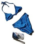 LACOSTE Bikini Swimsuit 2 Piece Halter Neck Size S Blue New With Pouch