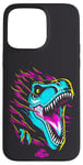 Coque pour iPhone 15 Pro Max Jurassic World Colorful Neon Iconic T-Rex Logo