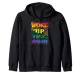 Funny LGBTQ Rainbow Men Women Woke Up Gay Again Gay Pride Zip Hoodie