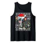 Ugly Xmas Lighting Santa Hat Panther Christmas Tank Top