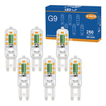 DSLebeen G9 LED Bulbs Warm White 3000K, 2W 250lm Replace 20W-25W G9 Halogen Bulbs, No Flicker Non-Dimmable LED Light Bulb for Home Decorative Lighting, Chandelier, Crystal Lamp 6 Pack