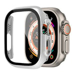 SOLOLUP Coque Avec Protection D'écran en Verre Trempé Compatible Pour Apple Watch Ultra 49 mm, Coque de Protection Rigide Ultra Fine Anti-chute 49 mm Pour iWatch Series ultra,Argent