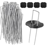 Weed Membrane Pegs, 50 Pack Metal 6"/150mm Weed Control Membrane Pegs+50 Pack Buffer Washer Heavy Duty Ground Pegs Weed Fabric Pegs Artificial Grass Pins Garden Pegs Staples for Membrane