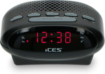 Ices Icr-210 Black - Radio-Réveil Fm, Radio-Réveil, Tuner Pll-Fm, Fonctionnement Sur Piles, Réveil, Fonction Double Alarme, Fonction Snooze, Écran Led, Noir