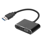 Adaptateur Hub USB vers HDMI VGA Femelle Entrée Jack 3.5mm Full HD 1080P Noir