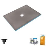 Receveur de douche à carreler 140 x 100 WEDI Fundo Primo écoulement centré + bonde verticale + kit d'étanchéité + colle 320