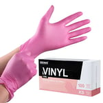 OKIAAS Pink Gloves XS|Latex-Free Vinyl Gloves for Household, Food Handling, Lab Work and More|X-Small,100 Counts/Box