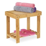 relaxdays Tabouret de Salle de Bain Solide en Bambou, Repose-Pieds, Jusqu’à 100 kg, H x L x P 33,5 x 25 x 39 cm, Nature