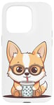 iPhone 15 Pro Cute Pun Corgi Dog Drink Bubble Tea Boba Tea Puppy Dog Lover Case