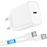 (2st) snabbladdare för iphone 15 / 16 med 3m kabel vägladdare med 3 m kabel