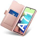 Aunote Samsung A71 Coque, Samsung A71 Housse, Coque Galaxy A71 Rabat/Clapet en Cuir PU Portefeuille Livre, Samsung A71 Etui, Protection Flip/Folio Phone Cover Case, Porte Carte, Magnétique. Or Rose