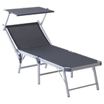 Outdoor Lounger Fold 180Degree Reclining Chair with Adjustable Canopy