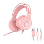 Casque de jeu Filaire Gamer Headset 7.1 Surround 4D Stéréo Écouteurs avec Microphone 7 Couleur RVB pour PS4 Xbox One Jeux PC G58-Rose