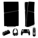 PlayVital Full Set Skin Sticker for ps5 Slim Console Digital Edition (The New Smaller Design), Vinyl Skin Decal Cover for ps5 Controller & Headset & Charging Station & Media Remote - Black