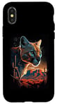 Coque pour iPhone X/XS Silhouette de Cougar vintage avec coucher de soleil de montagne rétro