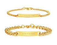 XUANPAI 2PCS Bracelet Couple Personnalisé, Bracelet Commun Couple Amoureux Cadeau Couple, Bracelet Soeurs Amis Famille Cadeau De Saint Valentin Anniversaire Noël (2 Pièces Or 4mm&7mm)