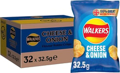 Walkers Cheese and Onion Crisps Box, 32.5 g (Pack of 32) Best Before 18-MAY-24..