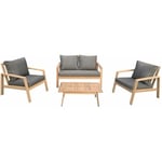 Salon de jardin en acacia 4 places gili - coussins gris