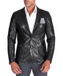 D'Arienzo Mens Italian Black Genuine Leather Blazer Spring Summer Single Breasted Jacket Genuine Leather Made in Italy Luke 54/XL/Black