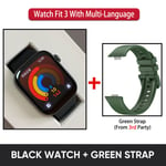 Huawei Watch Fit 3 Smartwatch Fit3 1,82 Tuuman Amoled-Näyttö Bluetooth-Puhelut Älykello Erittäin Ohut Muotoilu Kestävä Akunkesto_Black n Green Strap