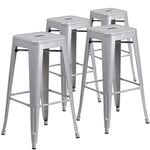 Flash Furniture Lot de 4 tabourets de Bar en métal de qualité Commerciale avec Dossier Haut 76,2 cm, Acier galvanisé, Plastique, Argenté