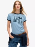 Superdry Athletic Essentials Ringer Fitted T-Shirt, Tidal Blue Slub