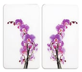 WENKO Protection Plaque de Cuisson, Couvre Plaque de Cuisson en Verre Orchidées, Lot de 2, Verre trempé, 30x52 cm, Multicolore