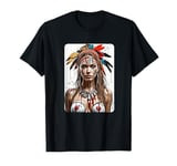 Amazon woman in war paint and feathers, paint splatter art T-Shirt