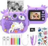 Appareil Photo Instantané Pour Enfants - Écran De 2,4"" - Avec Papier D'Impression Et Carte Tf 32 G - Caméra Vidéo Hd 1080P Avec Stylos Colorés - Cadeau Pour Enfants De 3 À 12 Ans - Violet