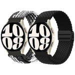 2 Pack Bracelet Nylon pour Samsung Galaxy Watch 6/5/4 40mm 44mm/6 classic/watch 5 Pro 45mm/4 classic 42 46mm,20mm Bracelet Tressés élastique de Bracelet Sport avec Boucle Magnétique,Noir/Chocolat