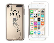 NOVAGO Compatible avec iPod Touch 7, Touch 6,Touch 5 Coque Gel imprimée Solide résistante +1 Verre en Verre trempé Transparent résistant (Casque)