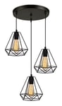 Axhup - Lustre Suspension en Metal E27 Cage Diamant Forme Diamant Style Industrielle Retro Luminaire Noir