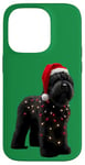 Coque pour iPhone 14 Pro Chapeau de Père Noël Terrier Russe Noir Lumières de Noël Propriétaire Chien