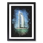 Big Box Art The Burj Al Arab in Dubai Vol.2 Paint Splash Framed Wall Art Picture Print Ready to Hang, Black A2 (62 x 45 cm)