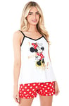 Disney Pyjama Femme, Ensemble de Pyjama Court Caraco et Short, Pyjashort Coton, Pyjama Stitch, Bourriquet, Minnie, Marie Aristochat, Cruella S-XL (Blanc/Rouge Minnie, M)